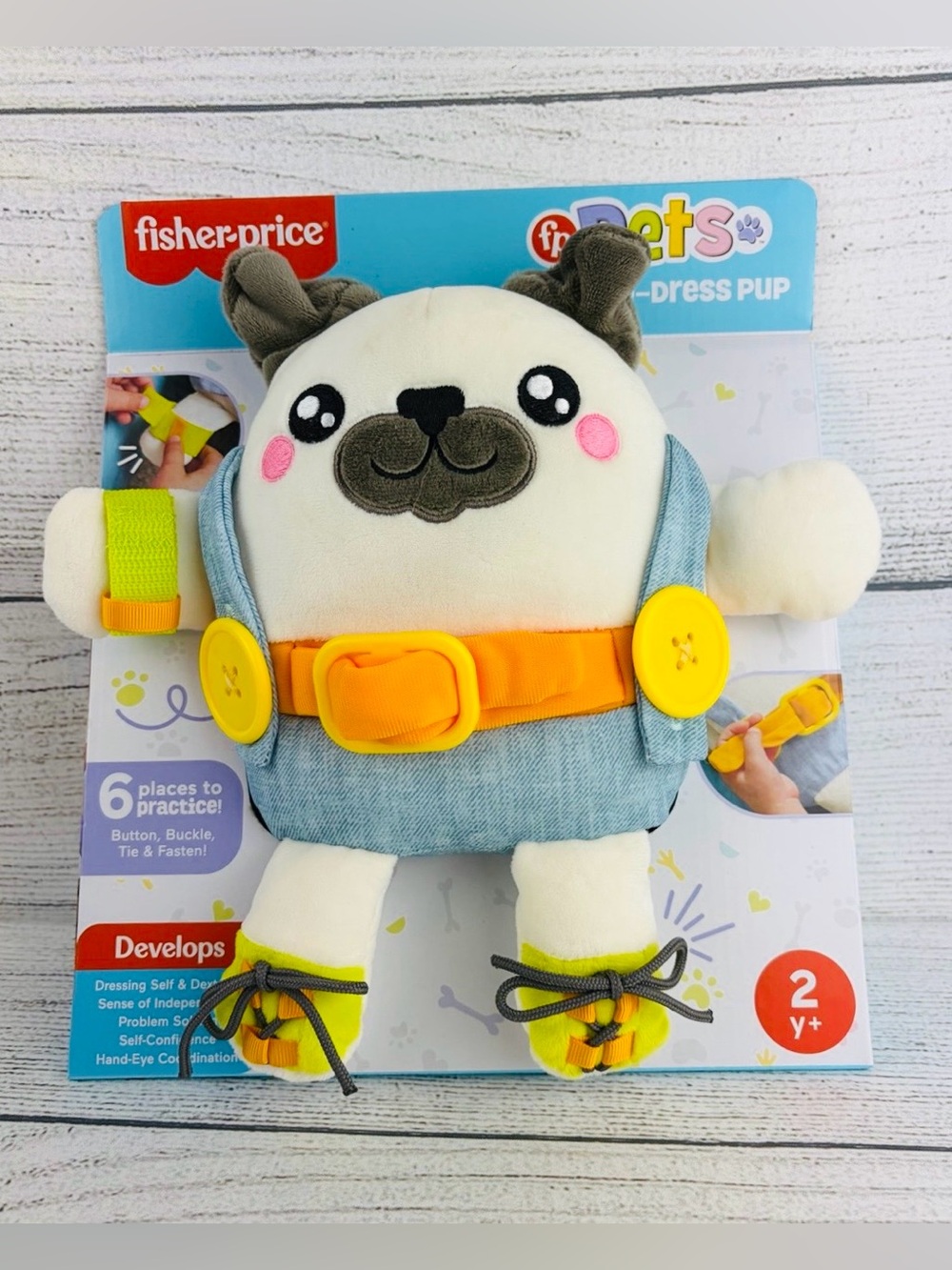 Fisher-Price Learn-To-Dress Plush Toy Pup Pug Dog With Buckles & Buttons New